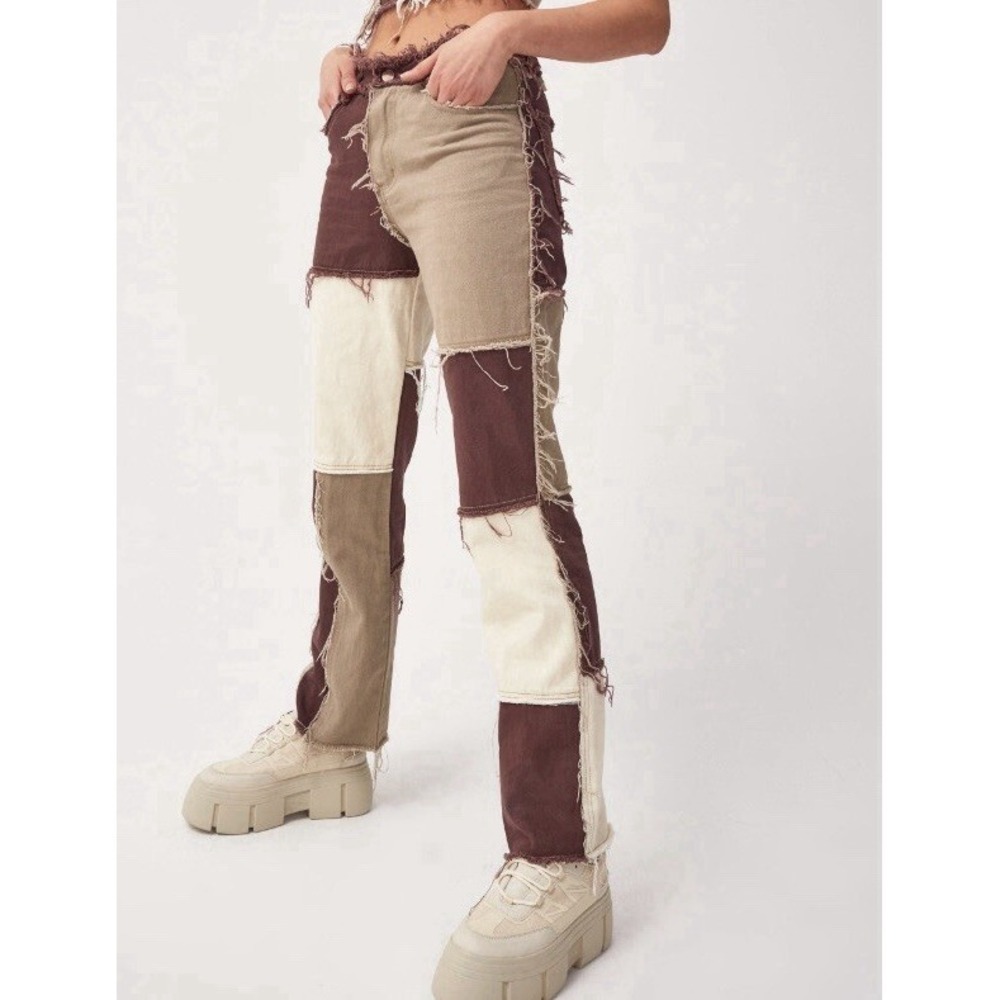 NWT Jaded London Jeans Women Size W25 Brown White Patchwork Denim Boyfriend Jean